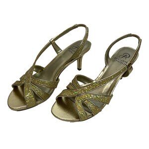 ADRIANNA PAPELL Nora Gold Glitter Strappy Sandal High Heels Shoes Women's 8 M